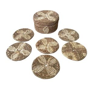 Natural Woven Coaster Set - Brown and Tan